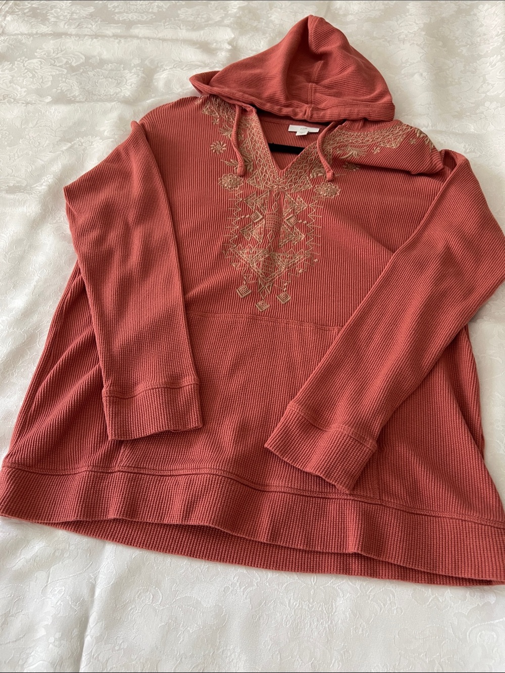 J. Jill Rust-Pink Embroidered Lightweight Hooded Pullover